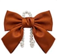 2PCS Satin Bow Pearl Car Seat Headrest Hooks – Car Bag Holder & Vehicle Hanger for Purses – Cute Coquette Aesthetic Interior Decoration – Cute Auto Organizer Accessories Universal (Woody Brown)