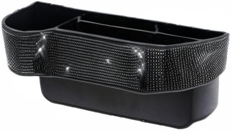 Bling Bling Car Seat Organizer Front Seat Gap Filler with Crystal Rhinestones Diamond, PU Leather Car Seat Console Storage Organizer for Car Accessories (2 Pack Black)