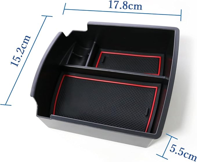 2018-2021 2022 2023 Kona Center Console Organizer for Hyundai Kona Armrest Box, 2022 Kona Console Armrest Tray 2022 2023 Kona Armrest Box Insert Tray Accessories (Red Mats)