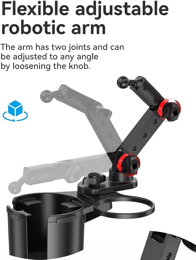 Car Phone Holder with Cup Holder Mount, 2 in 1 Universal Cup Holder Expander Adjustable Base with Phone Mount, Long Adjustable Arm with 360°Rotation Cup Holder ,Compatible with All Smartphones,Black