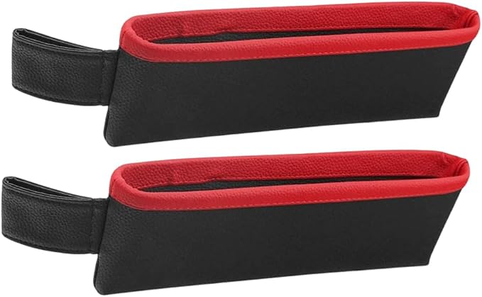 2PCS Car Seat Gap Filler Organizer, Leather Seat Gap Catcher Holder Pocket for Phones Keys Glasses, Auto Center Console Side Crevice Stopper Storage Box, Universal for Vehicles (Black/Red)