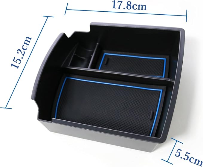 2018-2021 2022 2023 Kona Center Console Organizer for Hyundai Kona Armrest Box, 2022 Kona Console Armrest Tray 2022 2023 Kona Armrest Box Insert Tray Accessories (Blue Mats)