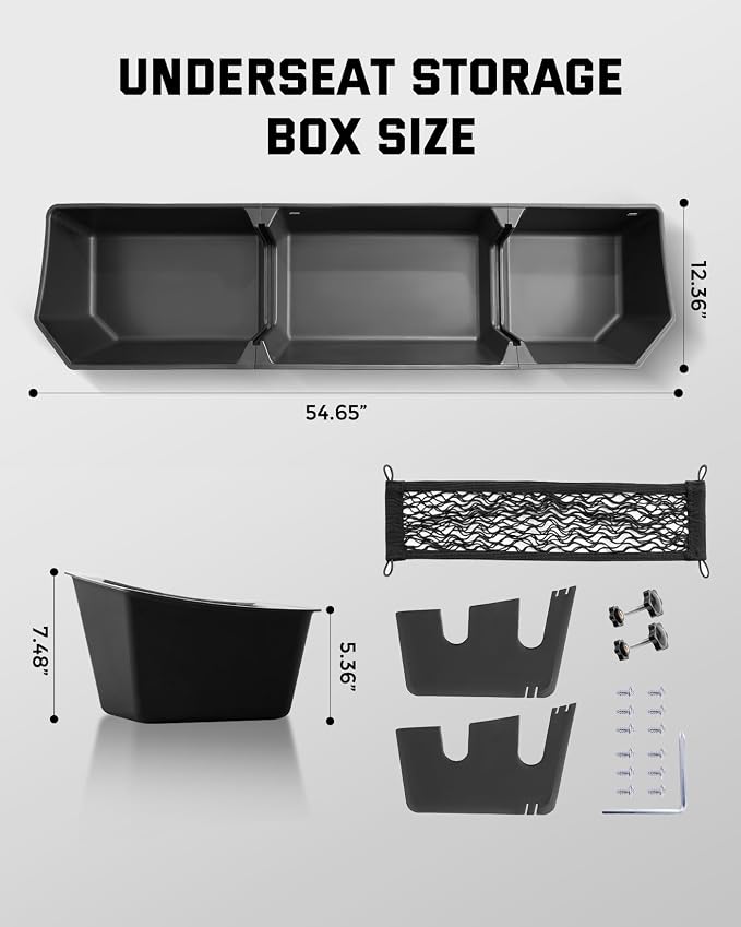 DiffCar® Truck Underseat Storage for Ford F150: 2015-2026 SuperCrew/Crew Cab, Rear Under Seat Organizer Tool Box Car Accessories for Ford F-150 F250 F350 F450 F550 Super Duty(w/Detach Bin & Mesh Net)