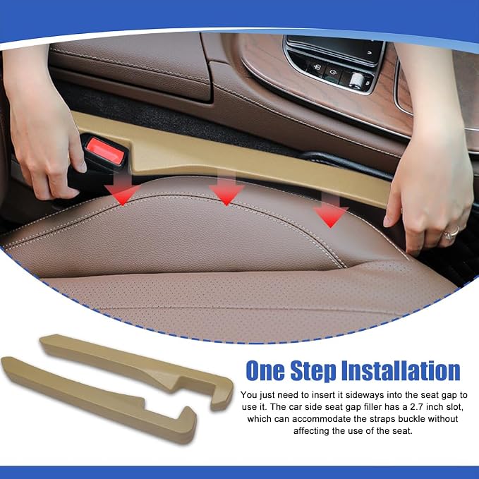 2PCS Car Seat Gap Filler, Car Blocker, PU Leather Fill The Gap Between Seat and Center Console, Universal Car Interior Accessories Flexible Seat Gap Organizer for Most Cars (Beige)