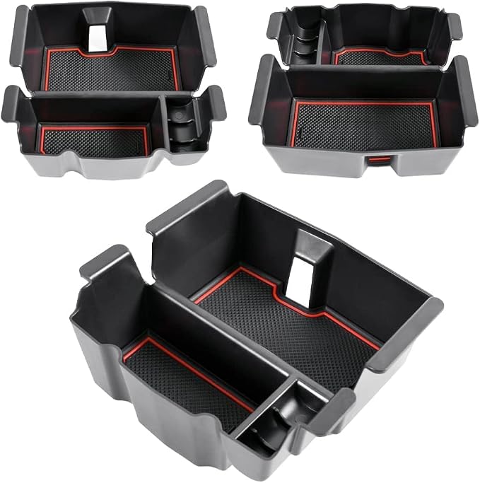 Center Console Organizer Compatible with Jeep Wrangler JL and JLU 2018-2023 2024 2025 Accessories, Gladiator JT Truck 2020 2021 2022-2025 Insert Tray Armrest Storage Box (Not for JK/JKU), Red