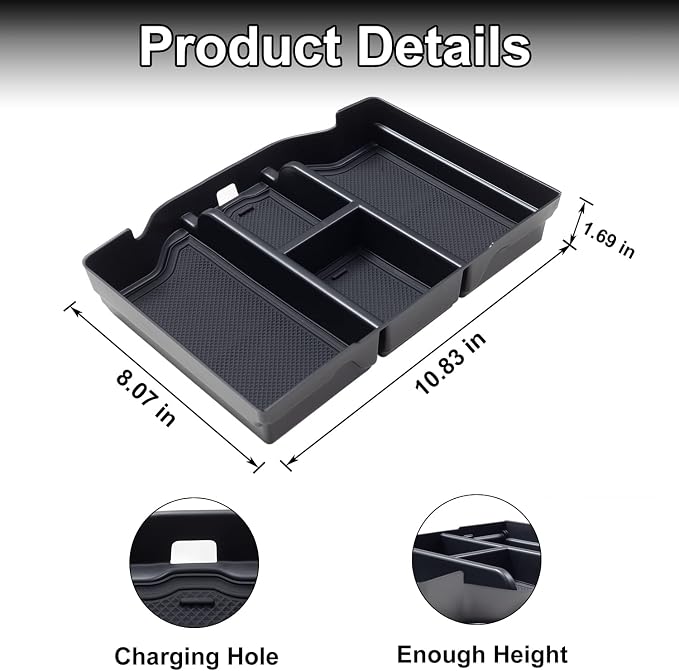 PIMCAR Compatible with 2019-2024 2025 2026 Dodge RAM 1500 2500 3500 Center Console Organizer ABS Plastic Material Interior Accessories Armrest Box Insert Tray (Black Trim)