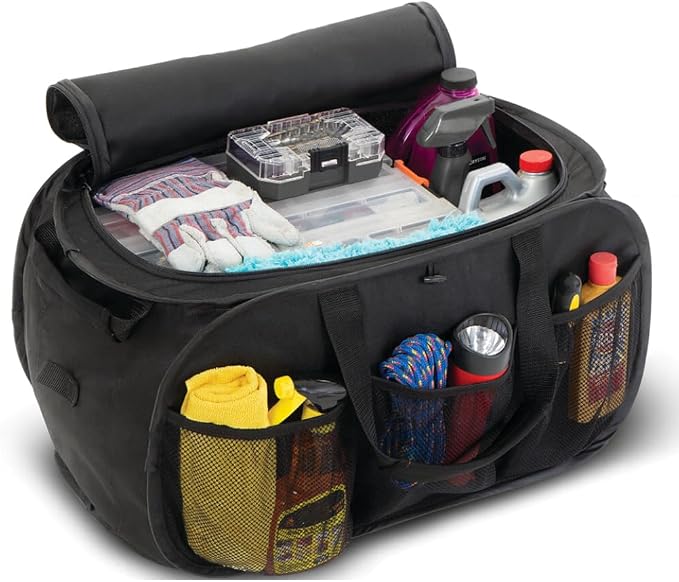 SR1 Performance USA Chevrolet Trunk Organizer - Expandable Pop Up Collapsible Cargo Storage Caddy for Chevy Cars, Trucks & SUVs - Black with Bowtie Logo