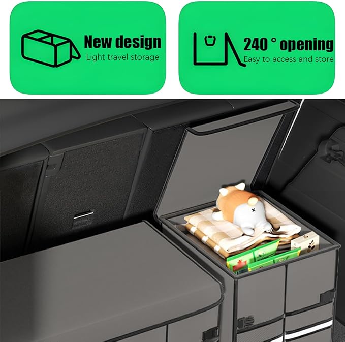 Car Trunk Organizer, Multi-Compartment Collapsible Vehicle Cargo Storage Organizer with Lid, Non Slip Waterproof Storage Box with Reinforced Handles, Universal Automotive Accessories (Grey)