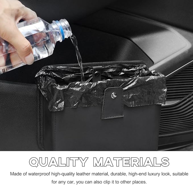 Yourkar Car Trash Can, Foldable Waterproof Leather Car Garbage Organizer Holder, Automotive Mini Dustbin Container with One Roll Trash Bag, Universal Interior Car Accessories (Beige, M)