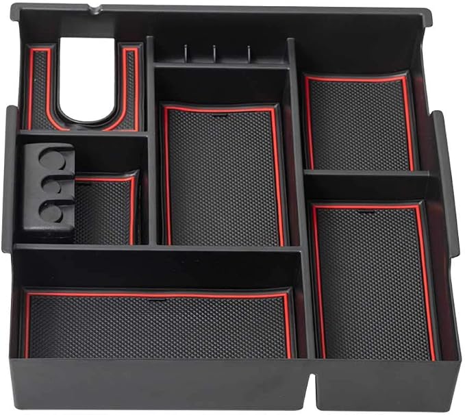 EDBETOS Center Console Tray Organizer Compatible with Toyota Tundra 2014 2015 2016 2017 2018 2019 2020 2021 Accessories, Armrest Secondary Storage Box (Red Trim)