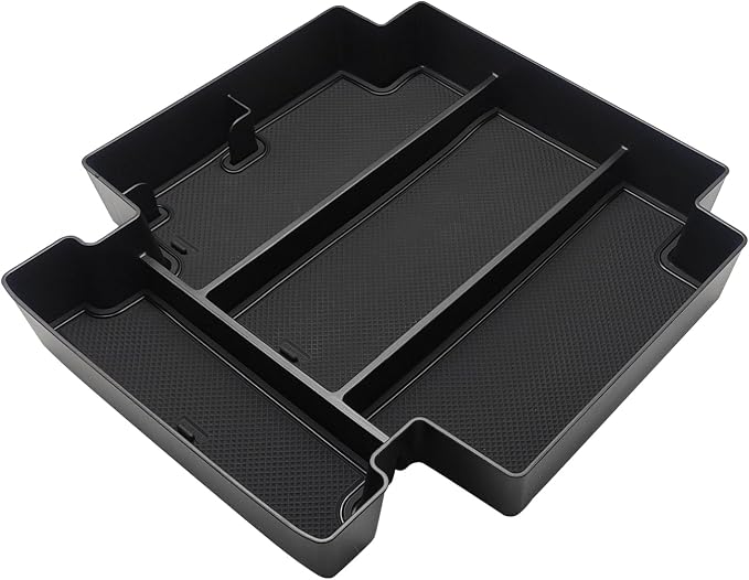 Muslogy for 2021-2024 2025 2026 Sliding Console Yukon Tahoe Suburban Center Organizer Armrest Storage Tray Compatible with GMC Yukon Chevy Tahoe Suburban Fit for Power Sliding Console (Black)