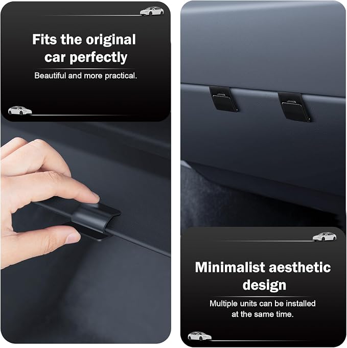 2 PCS Car Glove Box Hooks, Clip-on Design Passenger Seat Storage Hanger, Sturdy Car Interior Travel Storage Organizer for Bag, Umbrella, Compatible with Model Y 2021-2024 (Black)
