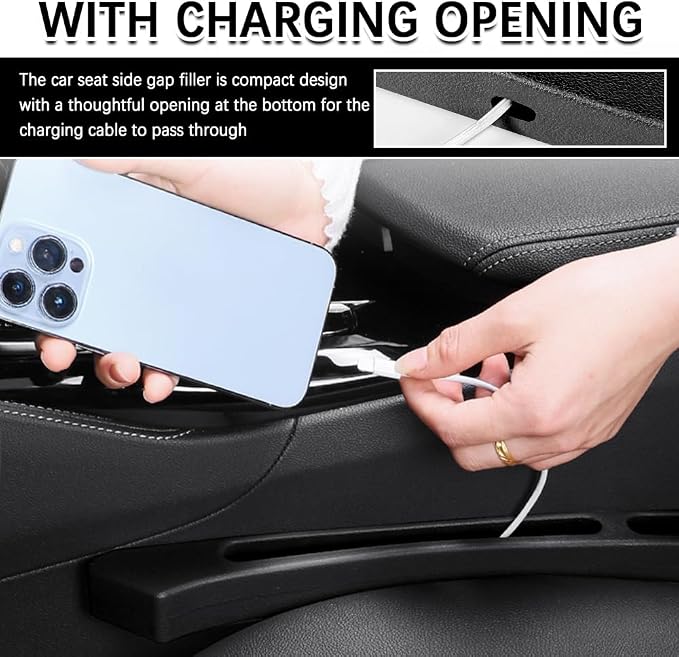 2PCS 2026 New Car Seat Gap Filler Organizer,Deepened No Drop Car Gap Seat Filler with Storage Slots & Reserved Charging Hole,Universal Cars Seats Gaps Plug Cars Interior Accessories
