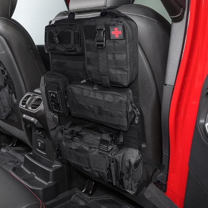 Universal Tactical Seat Back Organizer Vehicle Molle Panel Organizer Storage Bag with 5 Detachable Molle Pouch for All Vehicel Such as Jeep,Truck,SUV, Car, Ford,Chevy etc