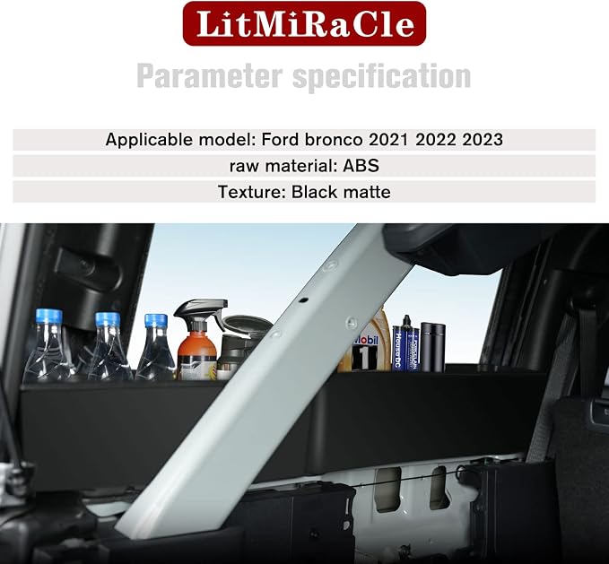 Trunk Storage Tray Organizers Rear Cargo Side Box is Applicable to Ford Bronco 2021 2022 2023 4 Door, Trunk Caddy Box, Internal Accessories, Black Matte Finish (Left Storage Box)