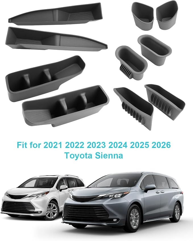 CDEFG 10Pcs for 2021-2025 2026 Toyota Sienna Door Handle Pockets Trash Can Storage Box for for 2021-2026 Toyota Sienna Accessories Front & Second Row Door Storage Pockets Trash Bin Container
