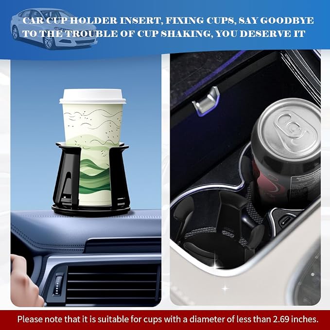 2PCS Car Cup Holder Insert,Self-Adhesive Portable Cupholder Insert for Car for Fixing Cups/Drinks,Automotive Cup Holders with Adaptive Clamping Arm Cars Accessories for 3" Car Cup Holder