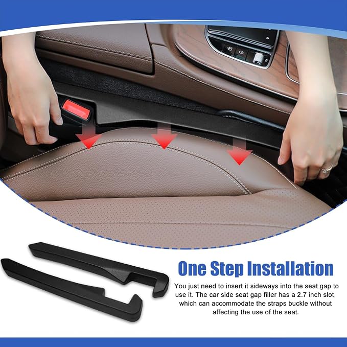2PCS Car Seat Gap Filler, Car Blocker, PU Leather Fill The Gap Between Seat and Center Console, Universal Car Interior Accessories Flexible Seat Gap Organizer for Most Cars (Black)