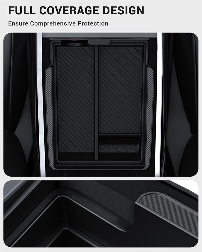 BASENOR 2021-2024 Tesla Model Y Model 3 Armrest Storage Box (Carbon Edition) Console Organizer Tray for 2021-2023 Model 3 2021-2024 Model Y Interior Accessories