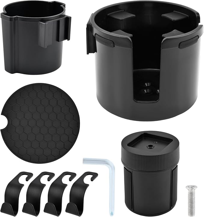 1 Pack Car Cup Holder Expander 2 in 1 Adapter with Expandable Base, Car-Seat Headrest Hook 4 Pack Hanger Storage Organizer fit Universal Vehicle Car Mugs in 2.2"-4.2" (10-48oz)