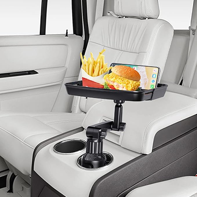 Cup Holder Tray Table, Expander Car Drink Food Tray for Eating, 360º Rotating Adjustable Stretchable Non-Slip Car Cup Holder Trays, Cars Interior Organizer Accessories(Black,Size:8inch)