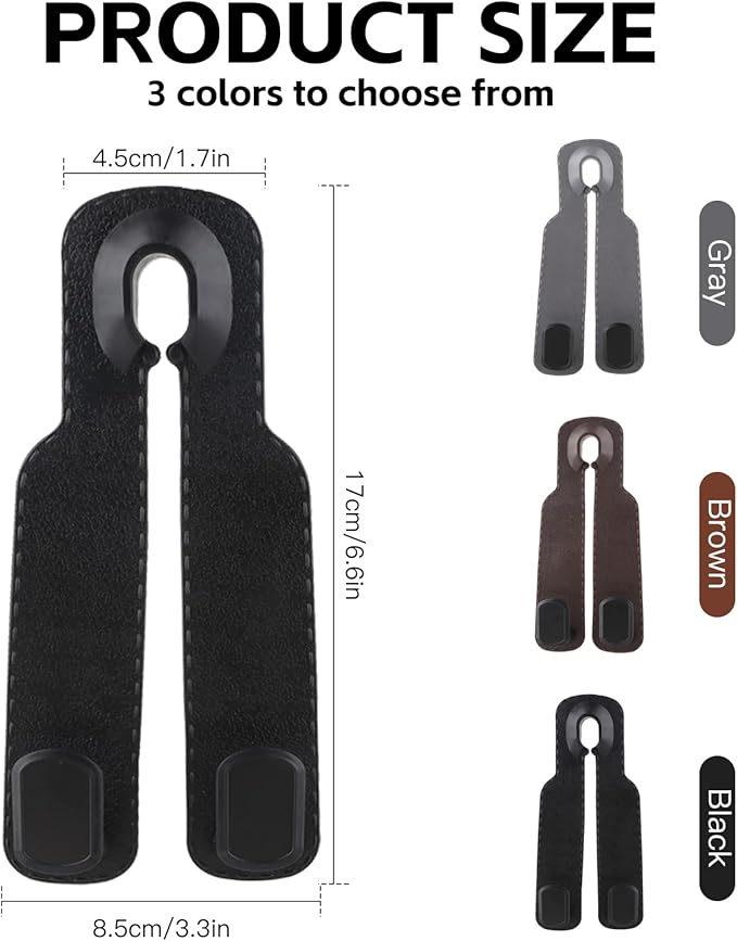 Car Seat Headrest Hooks for Purses and Bags, 4-Pack Heavy Duty Car Seat Hooks with Anti-Slip Pad, Universal Car Backseat Organizer Hanger Accessories for Grocery Bags (Grey)