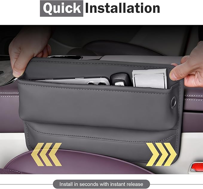 Car Seat Gap Organizer, Leather Multi-Pocket Storage Pouch, Automotive Seat Gap Organizer for Phone, Keys & Small Items, Universal for Most Cars (Gray)