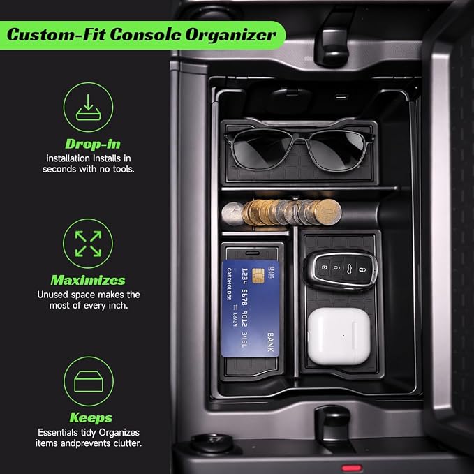 Center Console Organizer Tray for Toyota RAV4 2026,Custom Fit RAV4 Interior Accessories,ABS Storage Insert with Non-Slip Mats for Cards,Coins,Phones–Upgrade Console Storage for 2026 RAV4