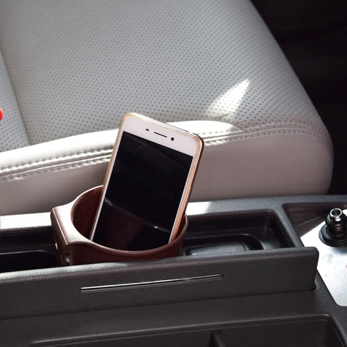 MiOYOOW Car Cup Holder Hook, Wear-Resistant Auto Drink Holder 3.54'' Caliber Window Door Cup Holder with Ventilation Clip for Coffee Water Bottles Key Coin Brown
