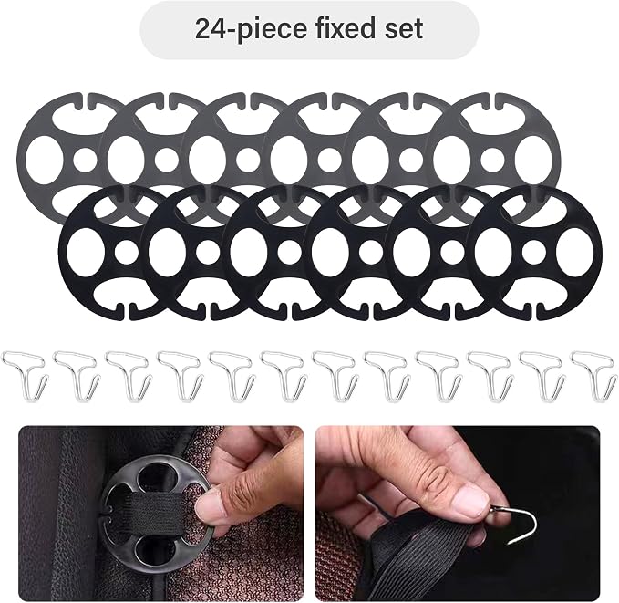 Stacool 24PCS Seat Covers for Cars Hooks,12 Plastic Car Seat Cover Chucks + 12 Metal Hooks for Car Accessories Seat Covers Replacement,Universal Car Fastener Kit Fit All Car Seat Cover