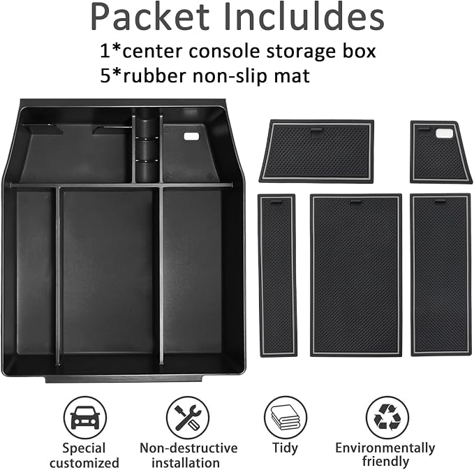 Center Console Organizer Tray for Ford F150 2021 2022 2023 2024 Accessories Interior Secondary Storage Armrest Box Insert Hidden Cubby Drawer (Full Console w/Bucket Seats ONLY) (Gray Trim)