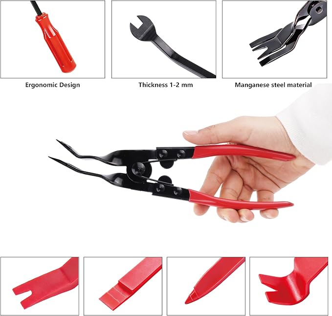 7 Pcs Car Trim Removal Tool Kit with Non-Scratch Plastic Pry Tool and Fastener Clip Pliers, Car Trim Removal Tool, for Auto Interior Car Panel Detachment, Dashboard, Door Clips & Upholstery