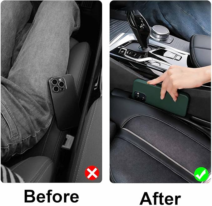 KUWSEIY 2 Pack Car Seat Gap Filler, No-Drop Seat Side Gap Seam Filler Organizer with Phone Holder, Universal Fit Fill The Gap Between Seat and Console, Auto Accessories for SUV Truck Sedan