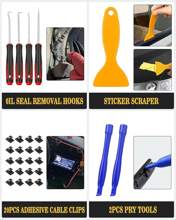 Poraxy Trim Removal Tool, 120Pcs Car Panel Door Audio Removal Tool Kit, Auto Clip Pliers Fastener Remover Pry Tool Set with Storage Bag