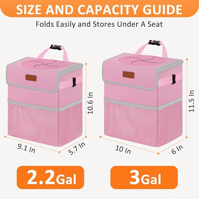 Vankor Pink Car Trash Can Cute, Pink Car Accessories for Women Waterproof Automotive Garbage Cans Leak Proof Vehicle Trash Can