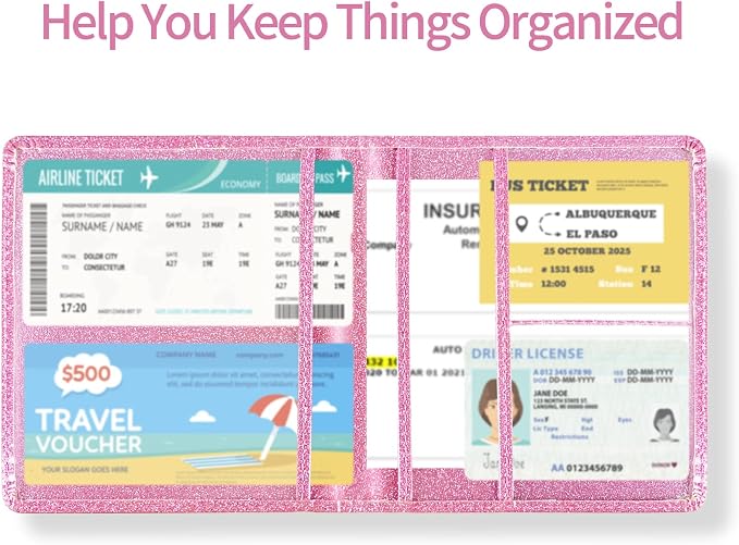 Car Registration and Insurance Holder, 5.5 x 5 Inch PU Leather Vehicle Glove Box Organizer Wallet Case Organizer for Insurance Card, Driver License, Essential Document, Paperwork Glitter Hot Pink