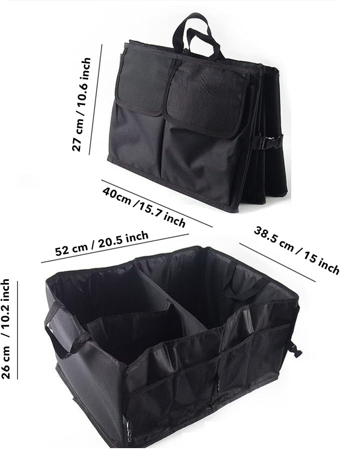 Trunk Organizer for Car - 52L Large Capacity Collapsible Multi Compartments Storage Organizer, Portable Car Storage Box for most Cars/Suv, Black