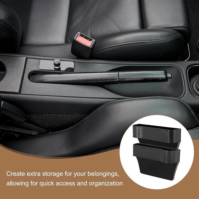 HARFINGTON 2pcs Car Seat Gap Filler Organizer 10.2 x 6.5 x 2.4 Inch ABS Universal Car Organizer Storage Box Between Seat and Console (Left+Right) with Cup Holders for Phone Keys, Black