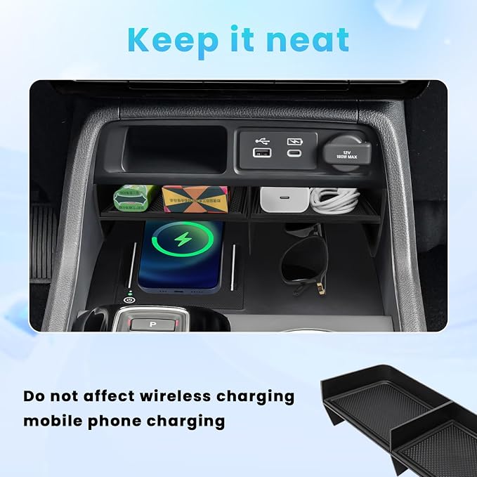 3PCS Center Console Organizer Compatible with 2023-2026 Honda Pilot 2026 Honda Passport Hidden Storage Tray Armrest Storage Tray Insert Divider Slot Box Secondary Interior Accessories