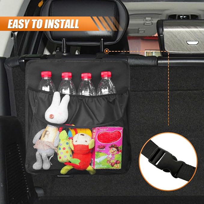 YoRise Car Trunk Organizer, Waterproof Oxford Cloth Backseat Car Organizer with Mesh Pouch, Automotive Storage Pocket, Seat Back Box Accessories for Cars, SUVs, Trucks (1PC)