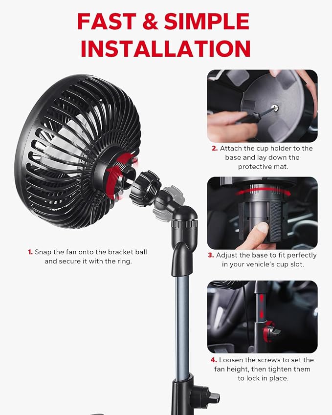 Amazicha 3-Speed Car Fan Cup Holder-2 in 1 360° Rotation Cupholder Fan, Expandable Base, USB Car Fan Cup Holder for Car Vehicle Van RV Truck