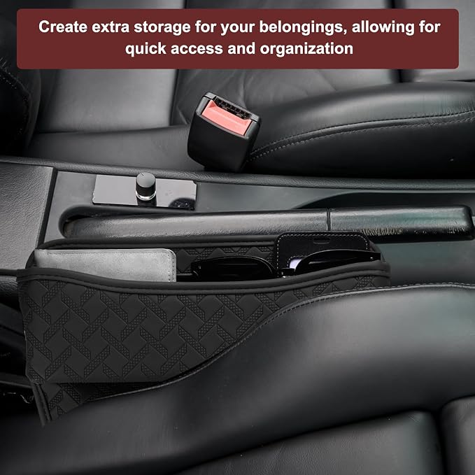 HARFINGTON 2pcs Car Seat Gap Filler Organizer 11.5 x 8 x 2.1 Inch Leather Universal Car Organizer Storage Box Between Seat and Console for Phone Sunglasses Keys, Beige