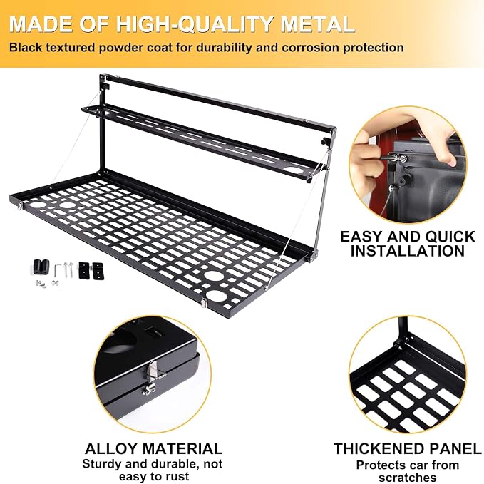 Tailgate Foldable Storage Holder for Toyota FJ Cruiser 2007-2021, Aluminum Alloy Interior Multifunctional Storage Rack Trunk Organizer Tray Shelf Accessories