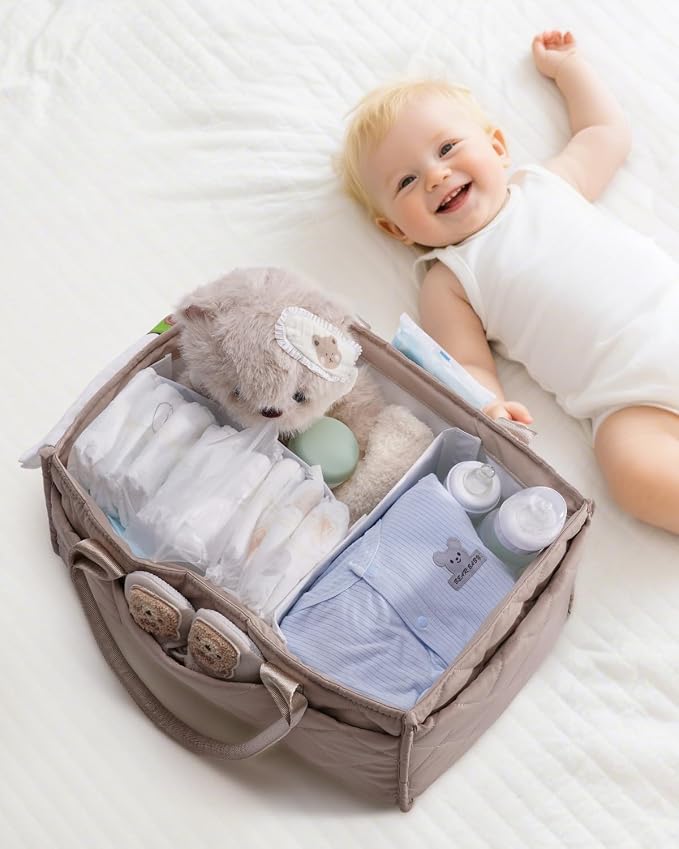 CEI-CEI Baby Diaper Caddy Organizer with Handle, Large Portable Nursery Storage Basket for Newborn Essentials, Changing Table and Car Organizer, Gift for Baby Shower