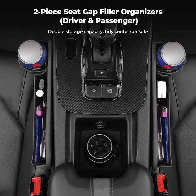 2 PCS Car Seat Gap Filler Organizer, Thickened Anti-Slip Leather Car Seat Crevice Storage Box with Cup Holder for BMW X3 X5 X7 X1 X6 X4 X1 X2 3 4 5 7 1 2 Accessories, with Sporty M 3-color logo