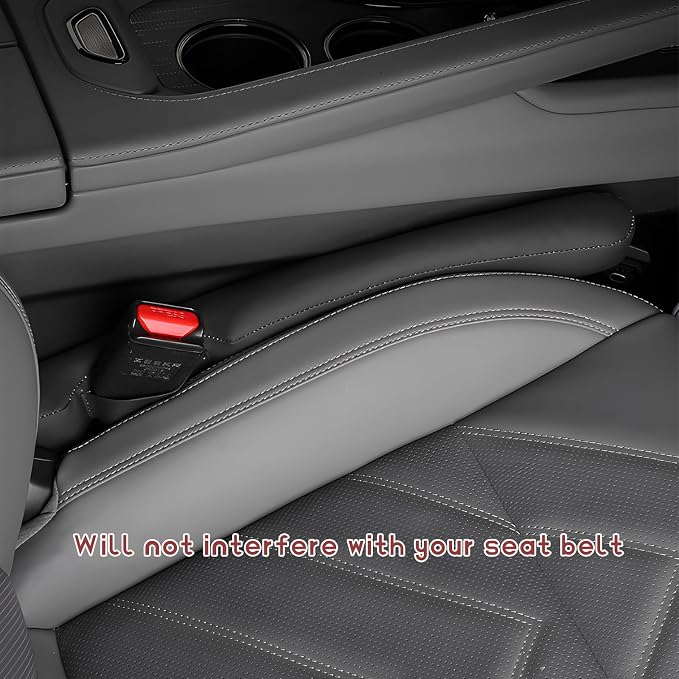 2 PCS Leather Car Seat Gap Filler, No-Drop Seat Guard Crevice Plug Blocker with Securing Strap, Universal Vehicle Gap Catcher Stop Things from Dropping, Car Accessories (Black)