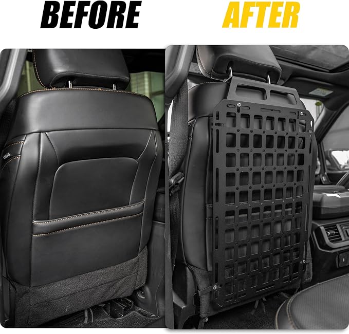 Tactical Seat Back Molle Panel Compatible with 2015-2026 Ford F150 Tactical Seat Back Organizers Rigid Molle Panel Seat Back Storage Shelf Organizer 2025 Ford F-150 Accessories (One Piece)