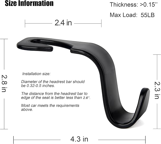 Amooca Car Seat Headrest Hook Cute Bowknot Vehicle Hanger Car Storage Organizer for Handbag Purse Coat Grocery Bag Puff Black