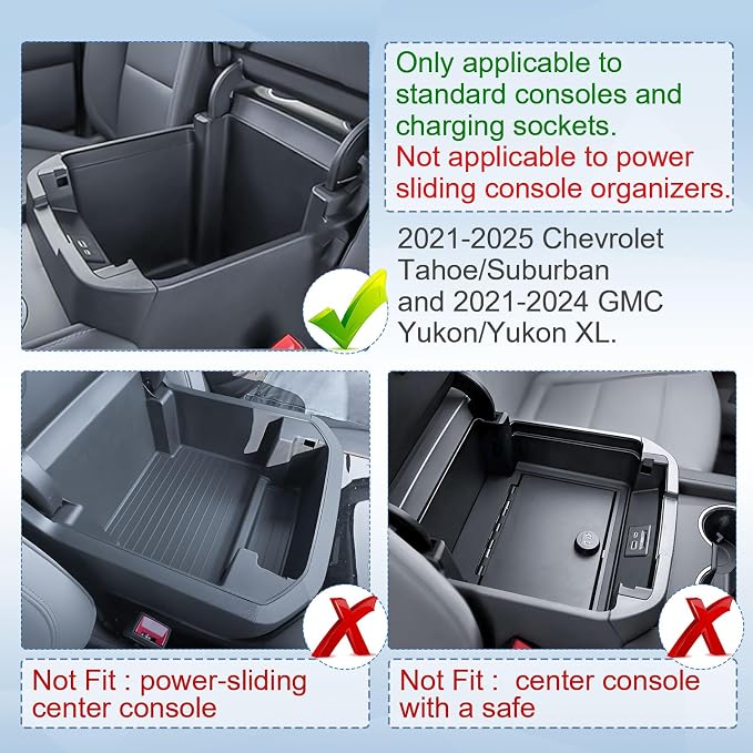 EDBETOS Full Size Center Console Organizer Tray Compatible with 2021-2026 Chevy Tahoe/Suburban and 2021-2024 GMC Yukon, Fit Standard Console with Charging Socket Only, NOT for Power Sliding Console.
