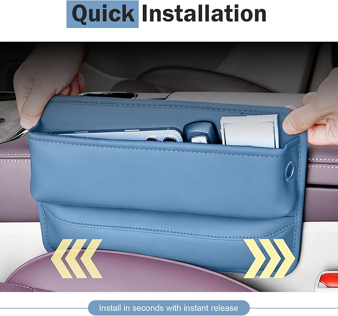 Car Seat Gap Organizer, Leather Multi-Pocket Storage Pouch, Automotive Seat Gap Organizer for Phone, Keys & Small Items, Universal for Most Cars (Blue)